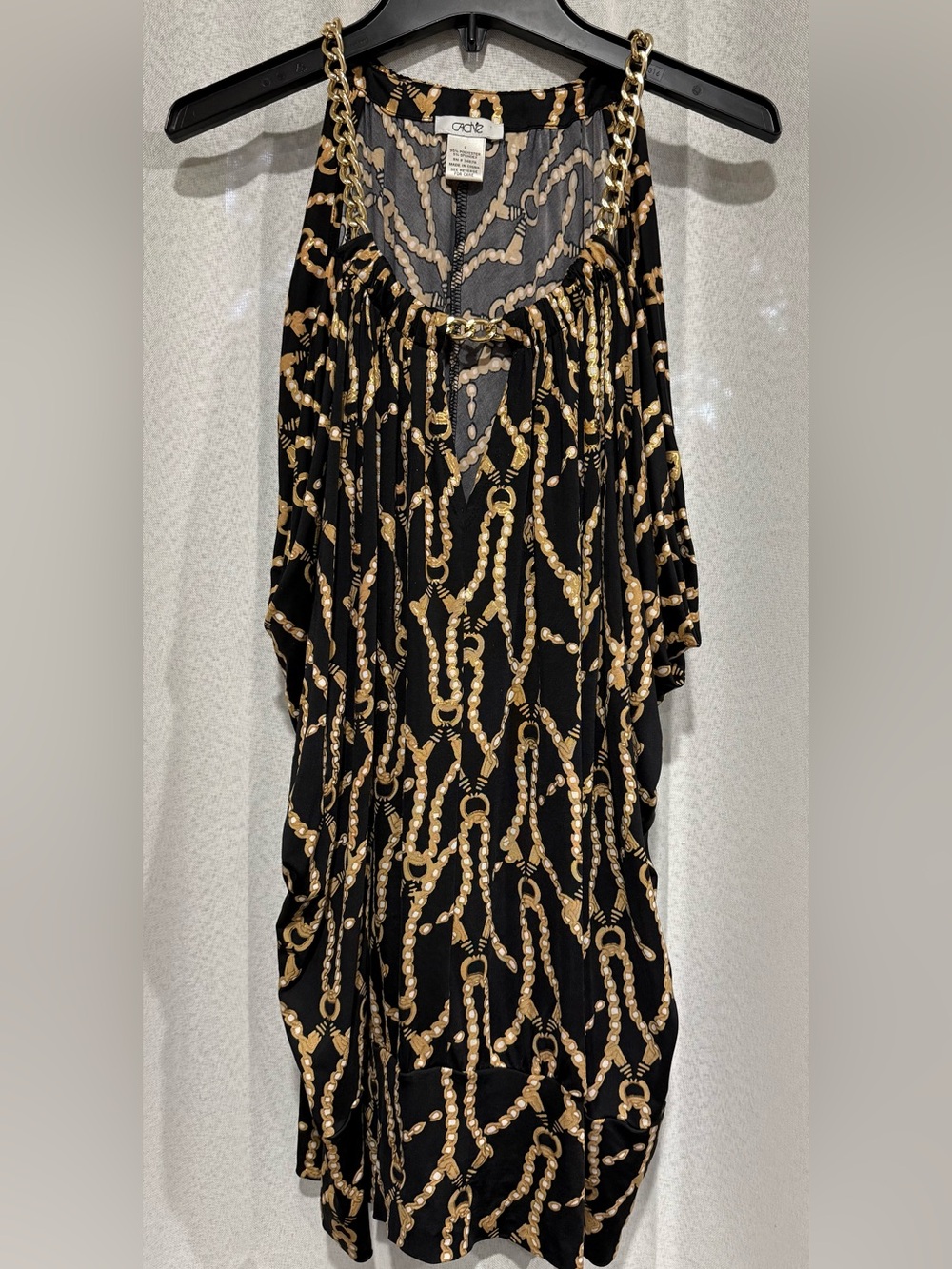 Vintage Caché Y2K Mobwife Gold Chain Hardware Keyhole Blouse Top L Black